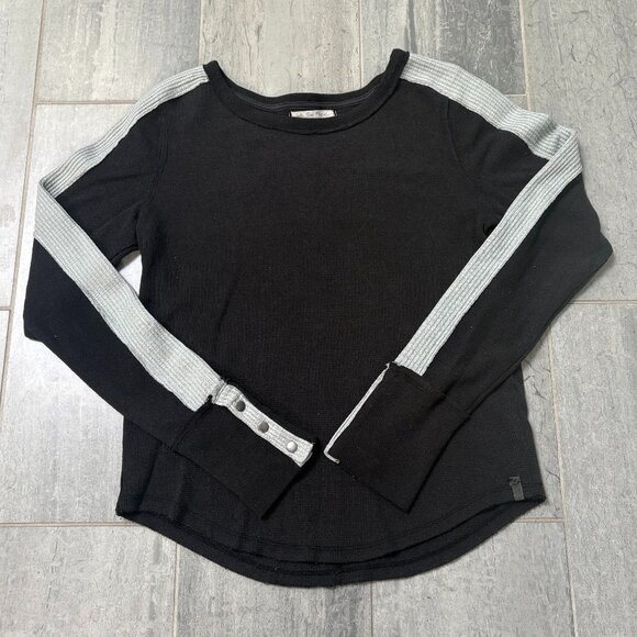 Free People We the Free Tasha Thermal Top Long Sleeve Waffle KniBlack Gray Large - Picture 4 of 12